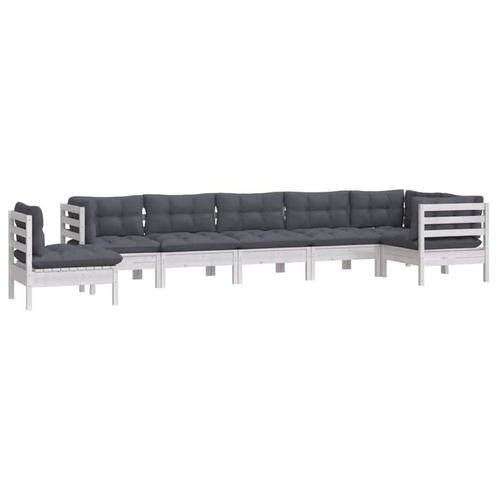 Set mobilier de grădină cu perne, 8 piese, alb, lemn masiv pin - WALTI WALTI