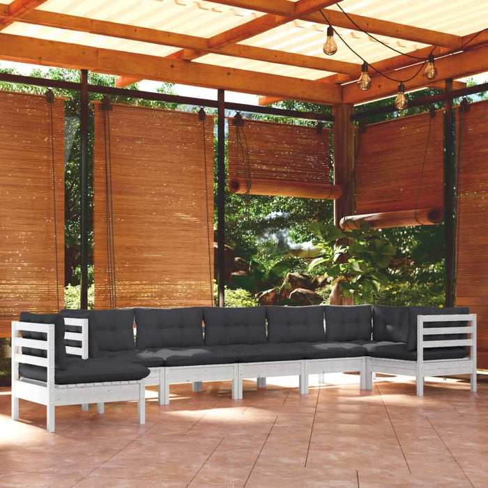 Set mobilier de grădină cu perne, 8 piese, alb, lemn masiv pin - WALTI WALTI