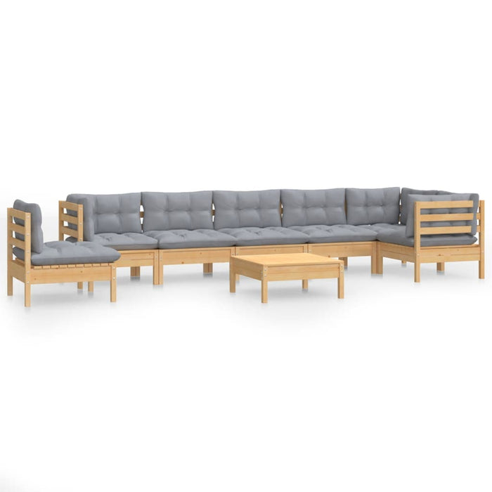 Set mobilier de grădină cu perne gri, 9 piese, lemn masiv pin - WALTI WALTI