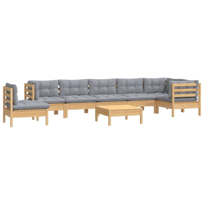 Set mobilier de grădină cu perne gri, 9 piese, lemn masiv pin - WALTI WALTI