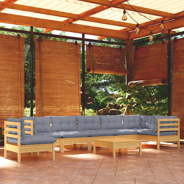 Set mobilier de grădină cu perne gri, 9 piese, lemn masiv pin - WALTI WALTI