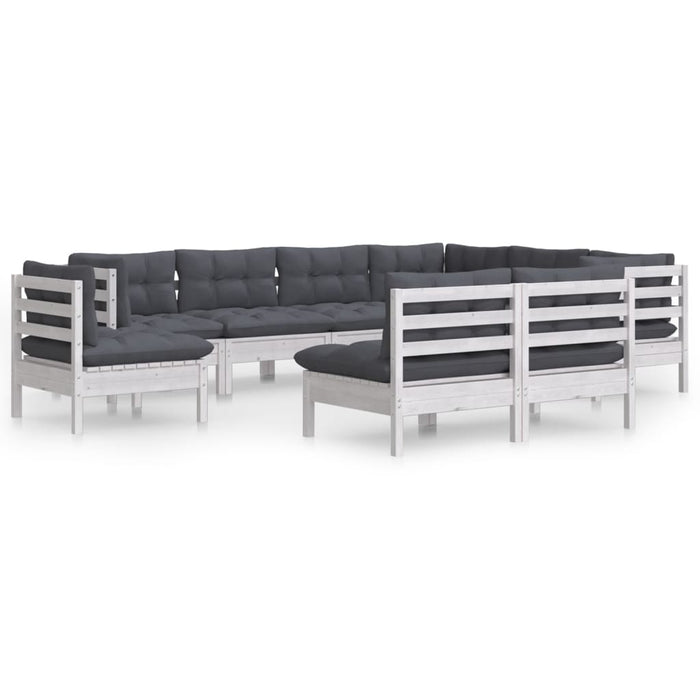 Set mobilier de grădină cu perne, 9 piese, alb, lemn masiv pin - WALTI WALTI