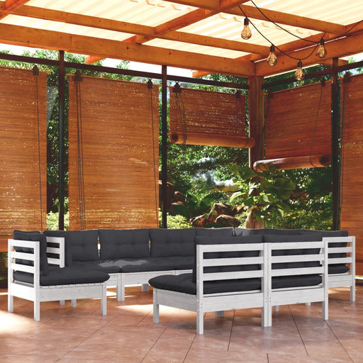 Set mobilier de grădină cu perne, 9 piese, alb, lemn masiv pin - WALTI WALTI