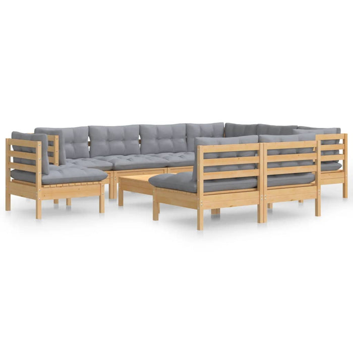 Set mobilier grădină cu perne, 10 piese, gri, lemn masiv pin - WALTI WALTI
