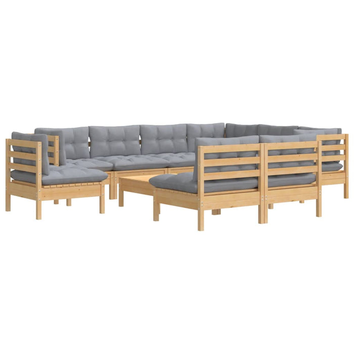Set mobilier grădină cu perne, 10 piese, gri, lemn masiv pin - WALTI WALTI