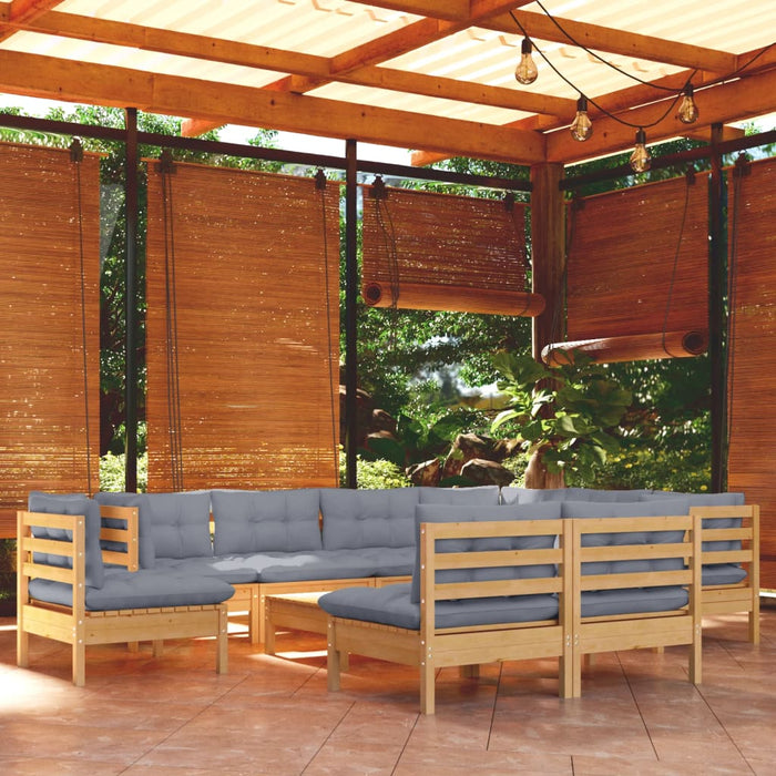 Set mobilier grădină cu perne, 10 piese, gri, lemn masiv pin - WALTI WALTI
