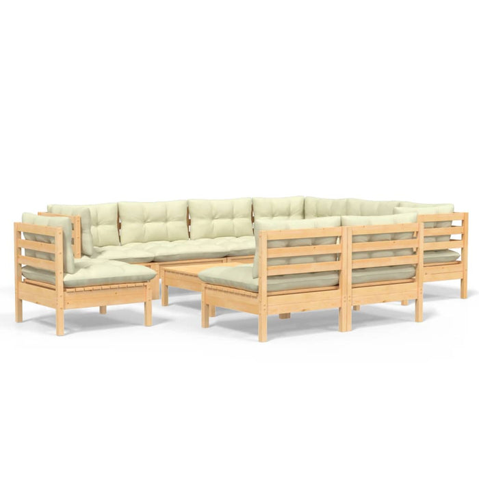 Set mobilier grădină cu perne crem, 10 piese, lemn masiv de pin - WALTI WALTI