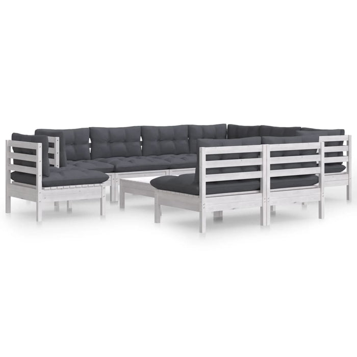 Set mobilier grădină cu perne, 10 piese, alb, lemn masiv pin - WALTI WALTI