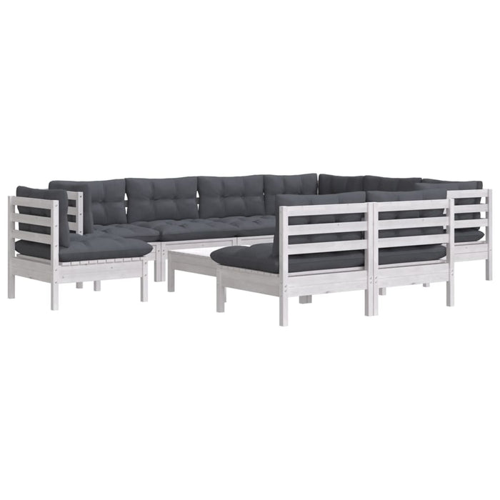 Set mobilier grădină cu perne, 10 piese, alb, lemn masiv pin - WALTI WALTI
