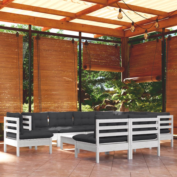 Set mobilier grădină cu perne, 10 piese, alb, lemn masiv pin - WALTI WALTI