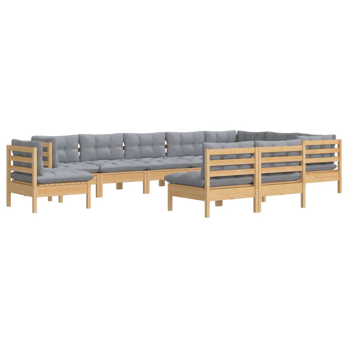 Set mobilier grădină cu perne, 10 piese, gri, lemn masiv pin - WALTI WALTI