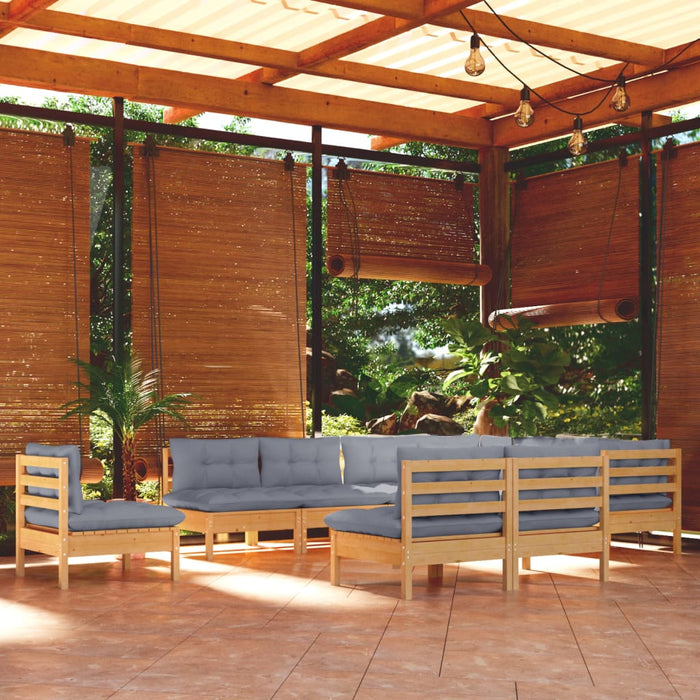 Set mobilier grădină cu perne, 10 piese, gri, lemn masiv pin - WALTI WALTI