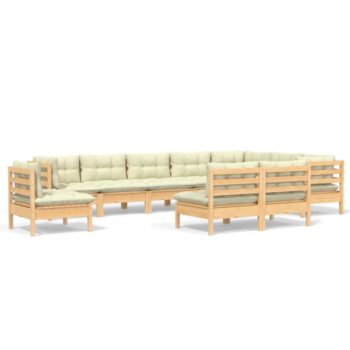 Set mobilier grădină cu perne crem, 10 piese, lemn masiv de pin - WALTI WALTI