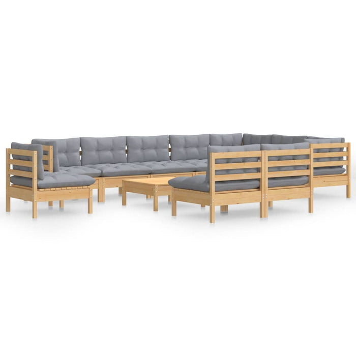Set mobilier de grădină cu perne, 11 piese, gri, lemn masiv pin WALTI
