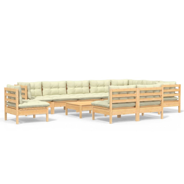 Set mobilier grădină cu perne crem, 11 piese, lemn masiv de pin - WALTI WALTI