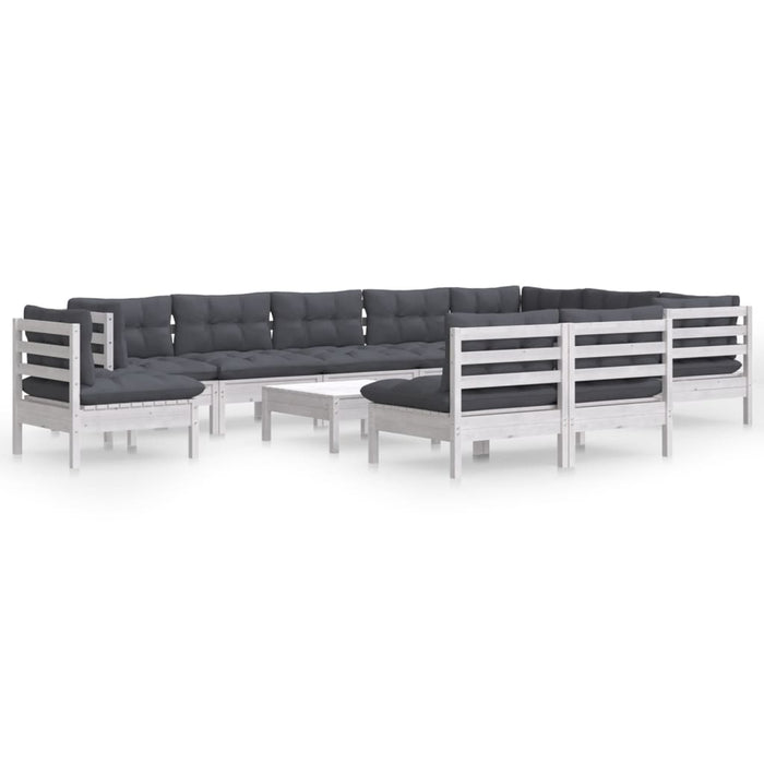 Set mobilier grădină cu perne, 11 piese, alb, lemn masiv pin - WALTI WALTI