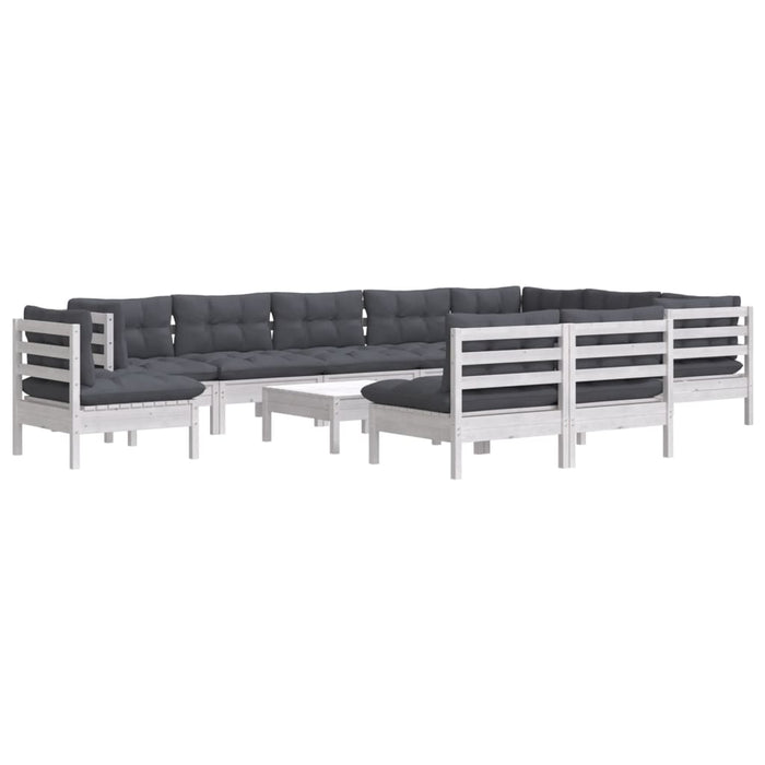 Set mobilier grădină cu perne, 11 piese, alb, lemn masiv pin - WALTI WALTI