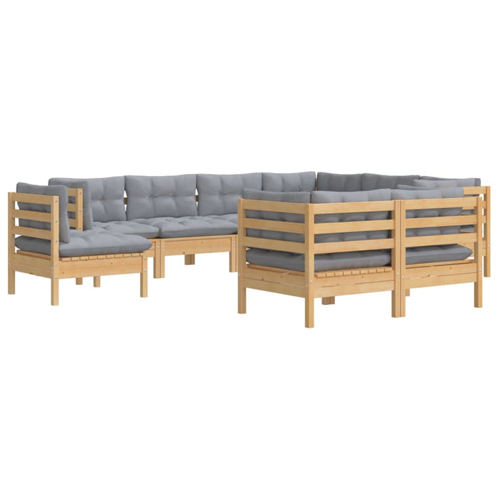 Set mobilier de grădină cu perne gri, 9 piese, lemn masiv pin - WALTI WALTI