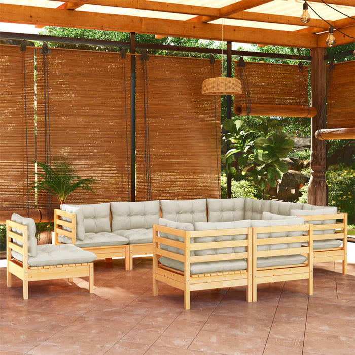 Set mobilier grădină cu perne crem, 9 piese, lemn masiv de pin - WALTI WALTI