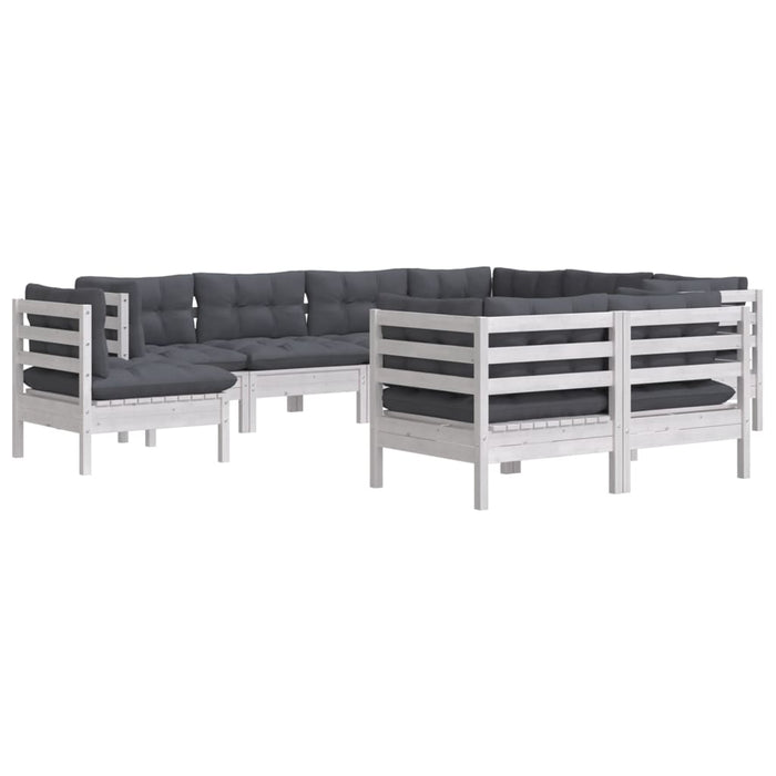 Set mobilier de grădină cu perne, 9 piese, alb, lemn masiv pin WALTI