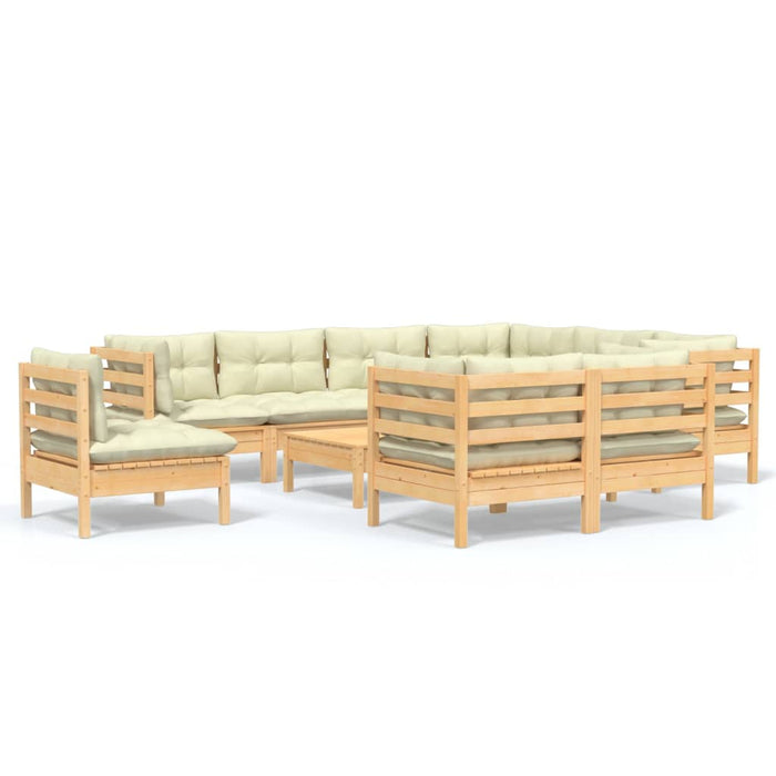 Set mobilier grădină cu perne crem, 10 piese, lemn masiv de pin - WALTI WALTI