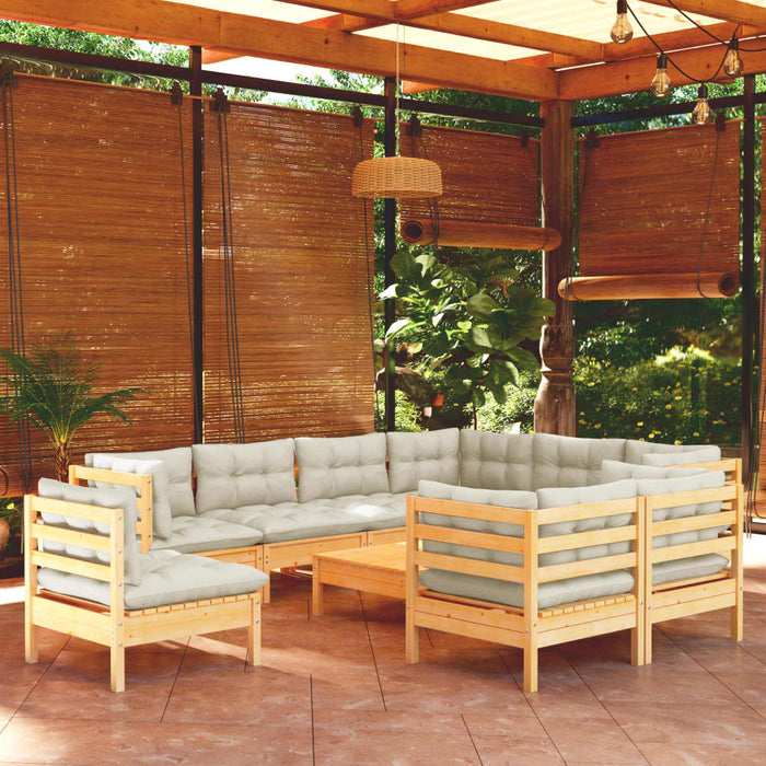 Set mobilier grădină cu perne crem, 10 piese, lemn masiv de pin - WALTI WALTI