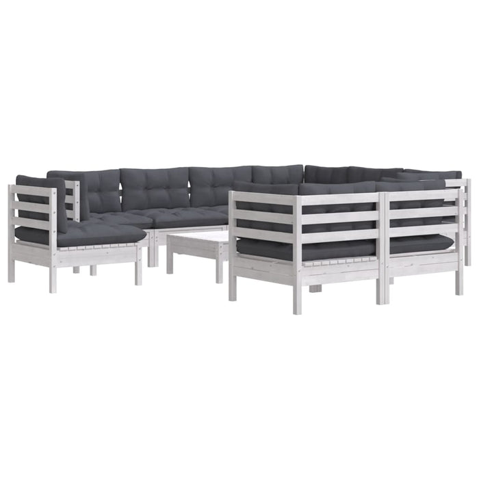 Set mobilier grădină cu perne, 10 piese, alb, lemn masiv pin - WALTI WALTI
