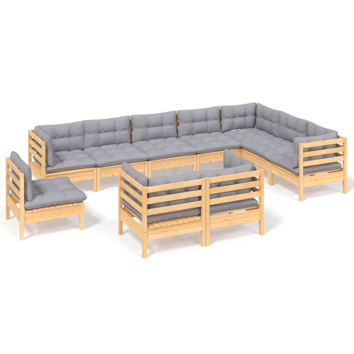 Set mobilier grădină cu perne, 10 piese, gri, lemn masiv pin - WALTI WALTI