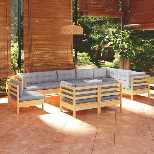 Set mobilier grădină cu perne, 10 piese, gri, lemn masiv pin - WALTI WALTI