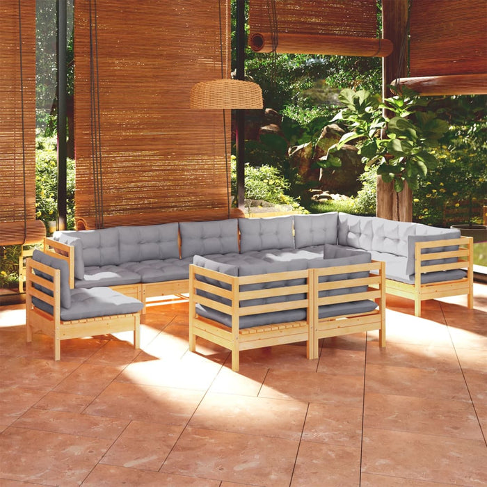 Set mobilier grădină cu perne, 10 piese, gri, lemn masiv pin - WALTI WALTI