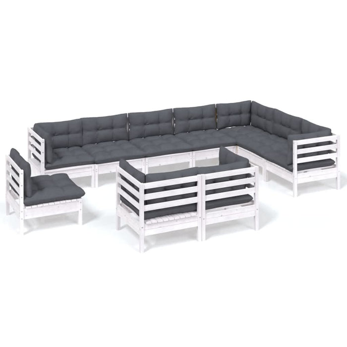 Set mobilier grădină cu perne, 10 piese, alb, lemn masiv de pin - WALTI WALTI