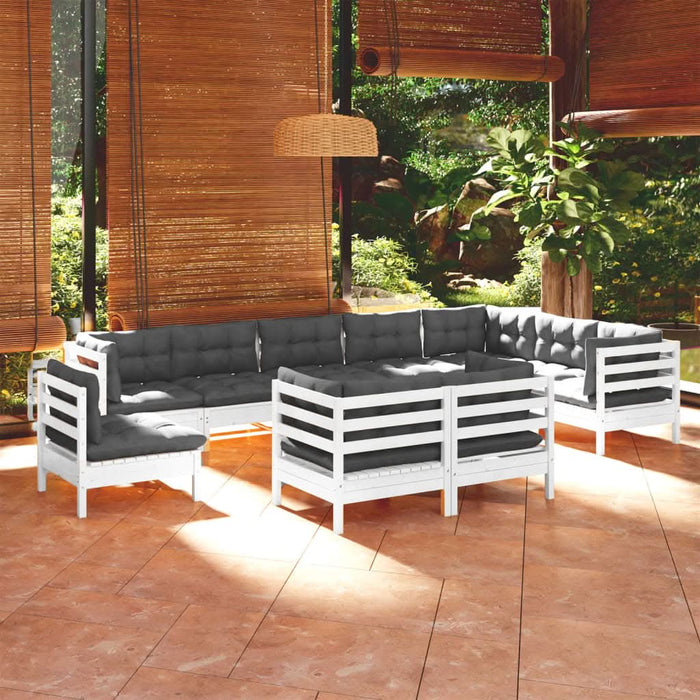 Set mobilier grădină cu perne, 10 piese, alb, lemn masiv de pin - WALTI WALTI