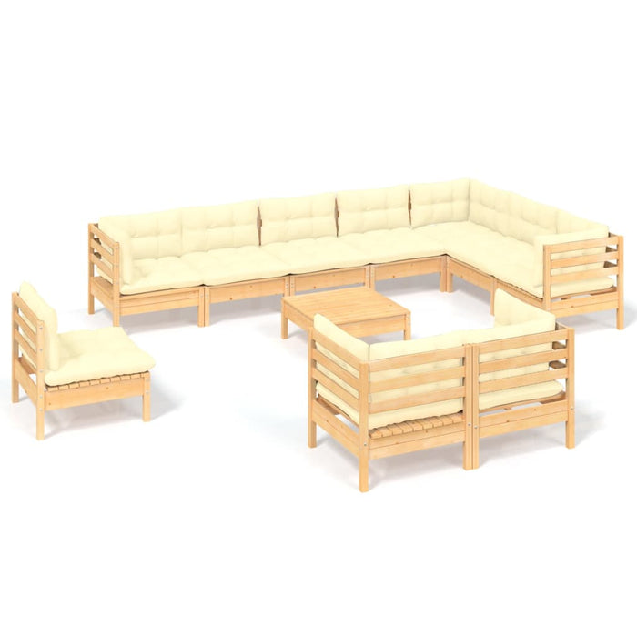 Set mobilier grădină cu perne crem, 11 piese, lemn masiv de pin - WALTI WALTI