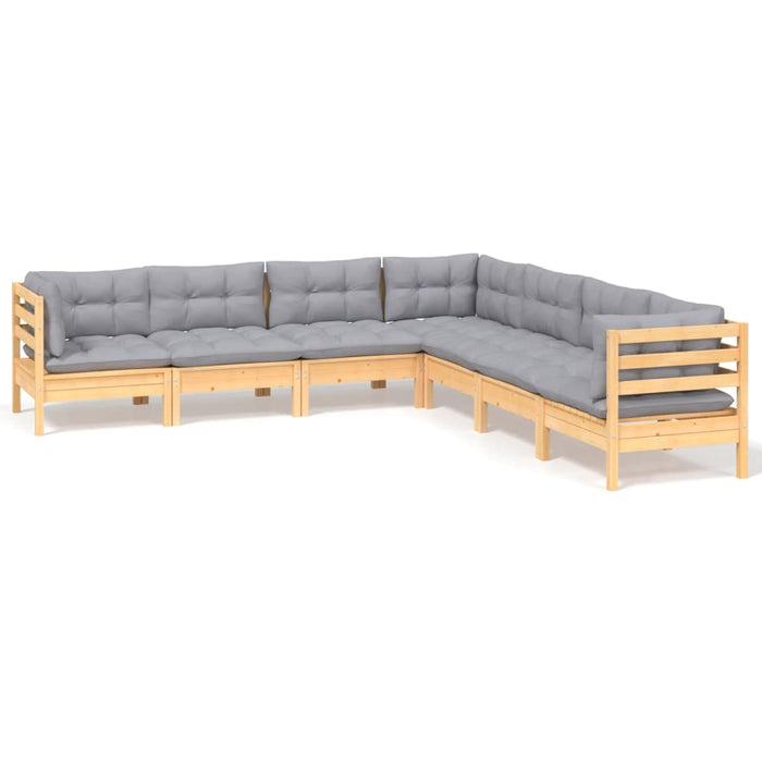 Set mobilier grădină cu perne gri, 7 piese, lemn masiv de pin - WALTI WALTI