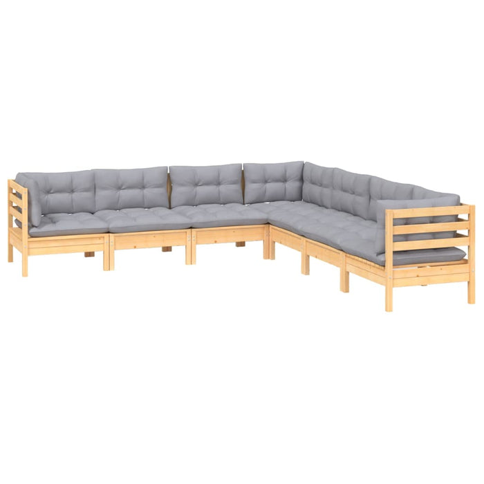 Set mobilier grădină cu perne gri, 7 piese, lemn masiv de pin - WALTI WALTI