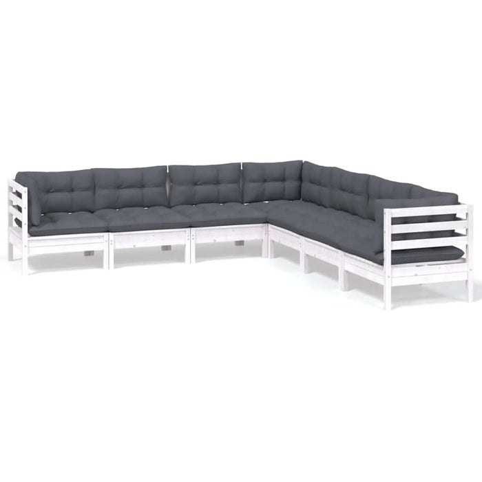 Set mobilier grădină cu perne, 7 piese, alb, lemn masiv de pin - WALTI WALTI