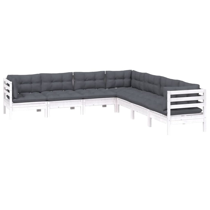 Set mobilier grădină cu perne, 7 piese, alb, lemn masiv de pin - WALTI WALTI