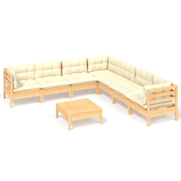 Set mobilier de grădină cu perne crem, 8 piese, lemn masiv pin - WALTI WALTI