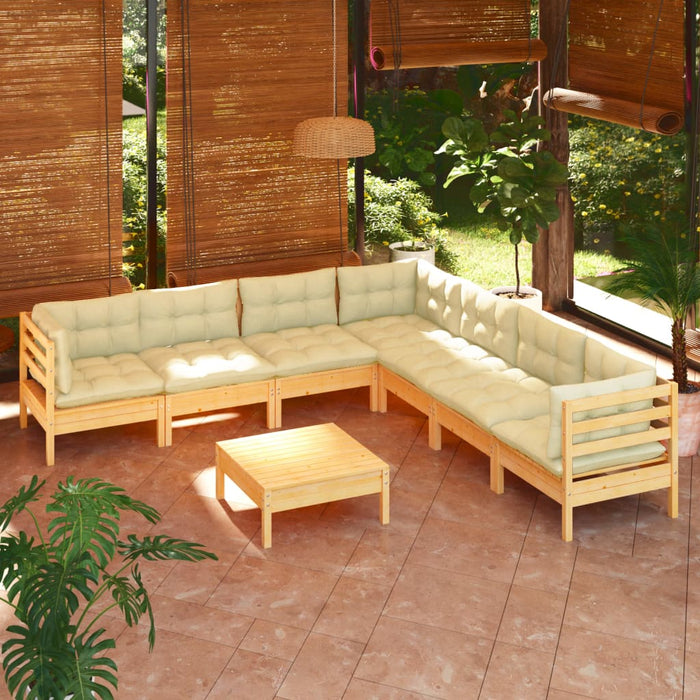 Set mobilier de grădină cu perne crem, 8 piese, lemn masiv pin - WALTI WALTI
