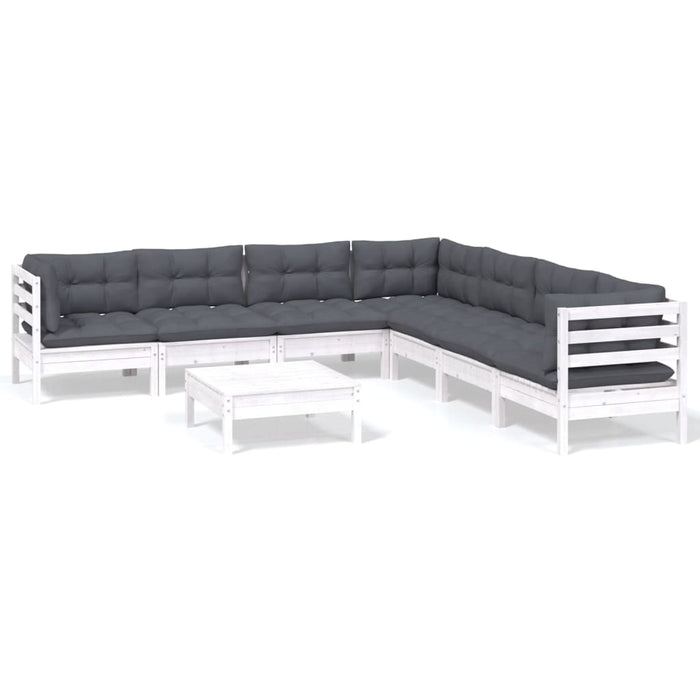 Set mobilier de grădină cu perne, 8 piese, alb, lemn masiv pin - WALTI WALTI