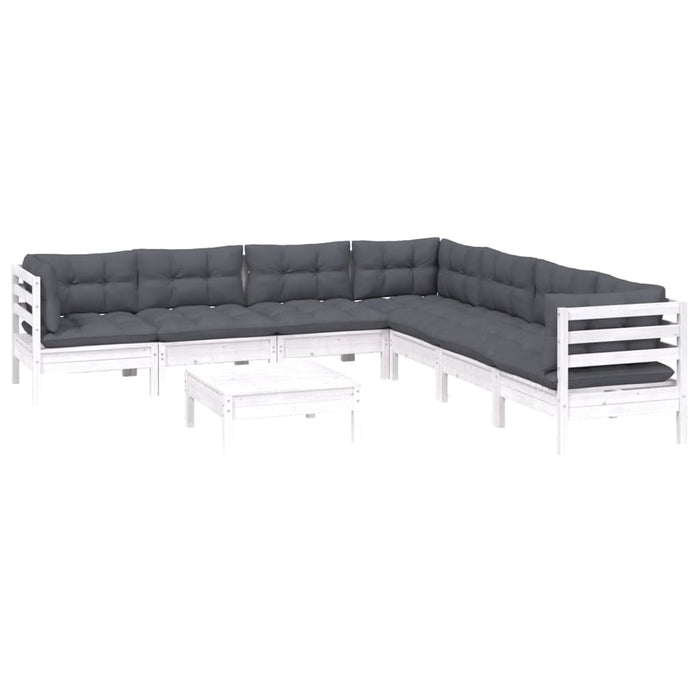 Set mobilier de grădină cu perne, 8 piese, alb, lemn masiv pin - WALTI WALTI