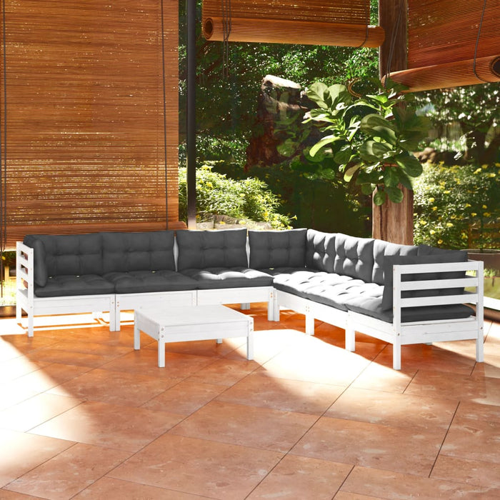Set mobilier de grădină cu perne, 8 piese, alb, lemn masiv pin - WALTI WALTI