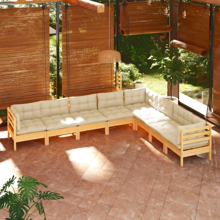 Set mobilier de grădină cu perne crem, 8 piese, lemn masiv pin - WALTI WALTI