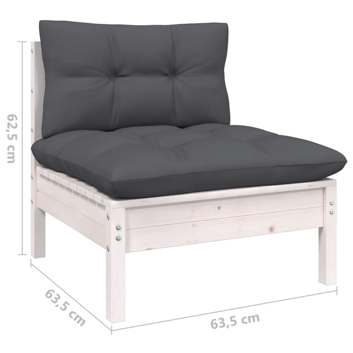 Set mobilier de grădină cu perne, 8 piese, alb, lemn masiv pin WALTI