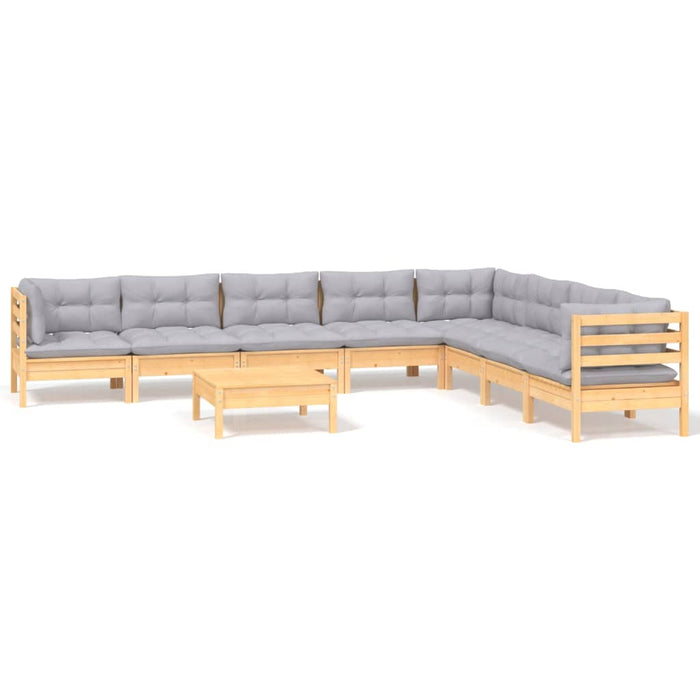 Set mobilier de grădină cu perne gri, 9 piese, lemn masiv pin - WALTI WALTI