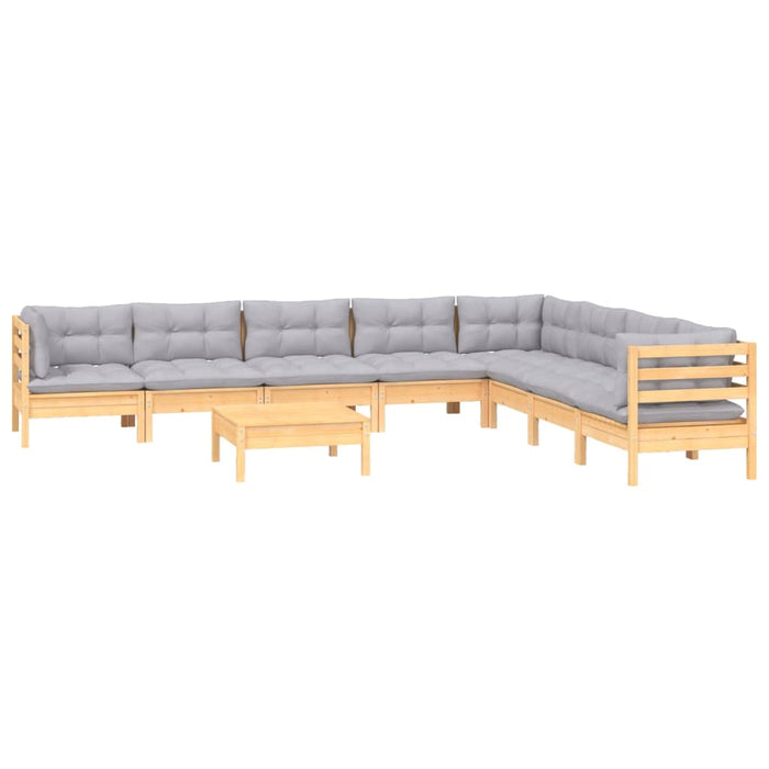 Set mobilier de grădină cu perne gri, 9 piese, lemn masiv pin - WALTI WALTI