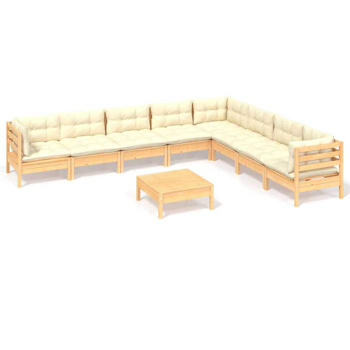 Set mobilier grădină cu perne crem, 9 piese, lemn masiv de pin - WALTI WALTI