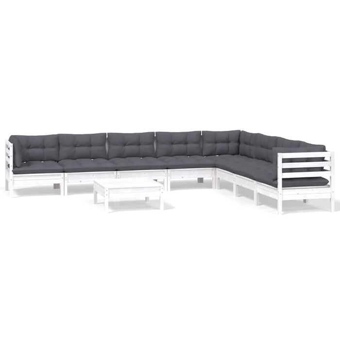 Set mobilier grădină cu perne, 9 piese, alb, lemn masiv pin - WALTI WALTI