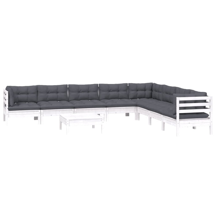Set mobilier grădină cu perne, 9 piese, alb, lemn masiv pin - WALTI WALTI