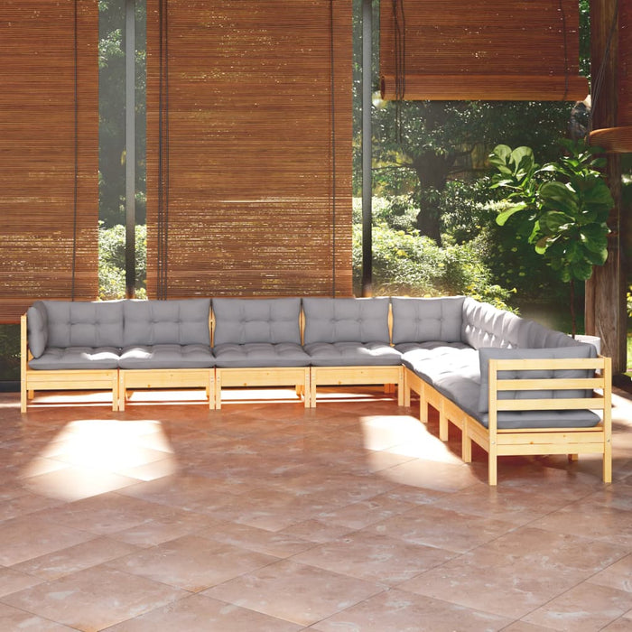 Set mobilier de grădină cu perne gri, 9 piese, lemn masiv pin - WALTI WALTI